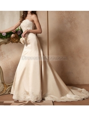 Posh Trumpet Champagne Applique Beading Pleated Lace Duchess Satin