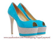 Gianmarco Lorenzi Aqua Green Suede Peep Toe Platform Pump 