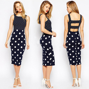 Women's Dot Dress Elegant Party Office Dress Slim Ladies Pencil Sheath