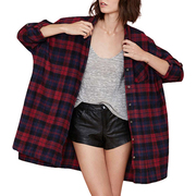 Women Vintage Long Sleeve Shirts Loose Casual Plaid Blouse