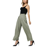 Women's Mid Waist Zip Side Baggy Wide Leg Palazzo Pants