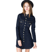 Women's Vintage Slim Denim Mini Dress Pockets Lady Short Dresses