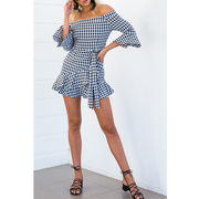 Women's Irregular Plaid Ruffles Dress Strapless Casual Dress