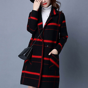Women's Wild Thin Plaid Jacket Long Sections Sweater Knitted Cardigan 