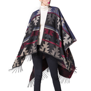 Women's India Print Poncho Shawl Wrap Cape Coat 